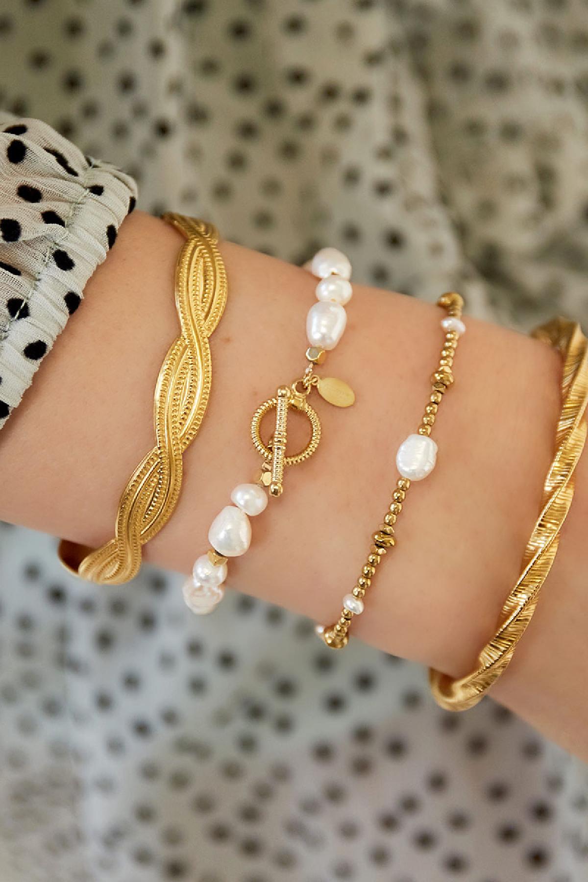 Bracciale perle in acciaio inossidabile Gold Stainless Steel