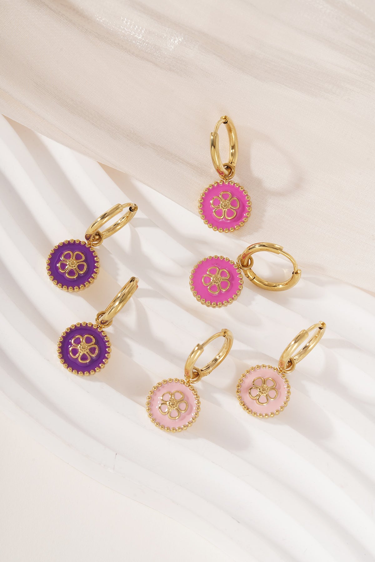 Orecchini pendenti in acciaio inossidabile, stile casual, semplici, da donna, stile fiore