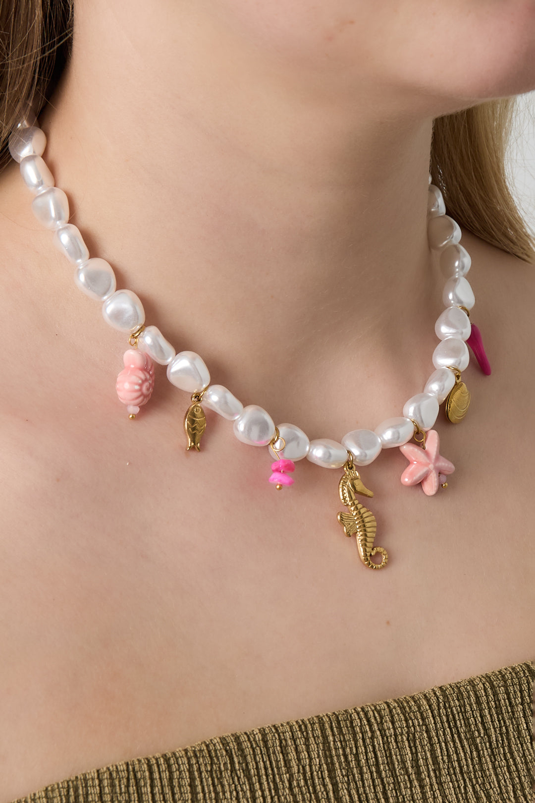 Collane con perline di perle finte, stile tartaruga, casual, per vacanze/spiaggia, semplici, da donna