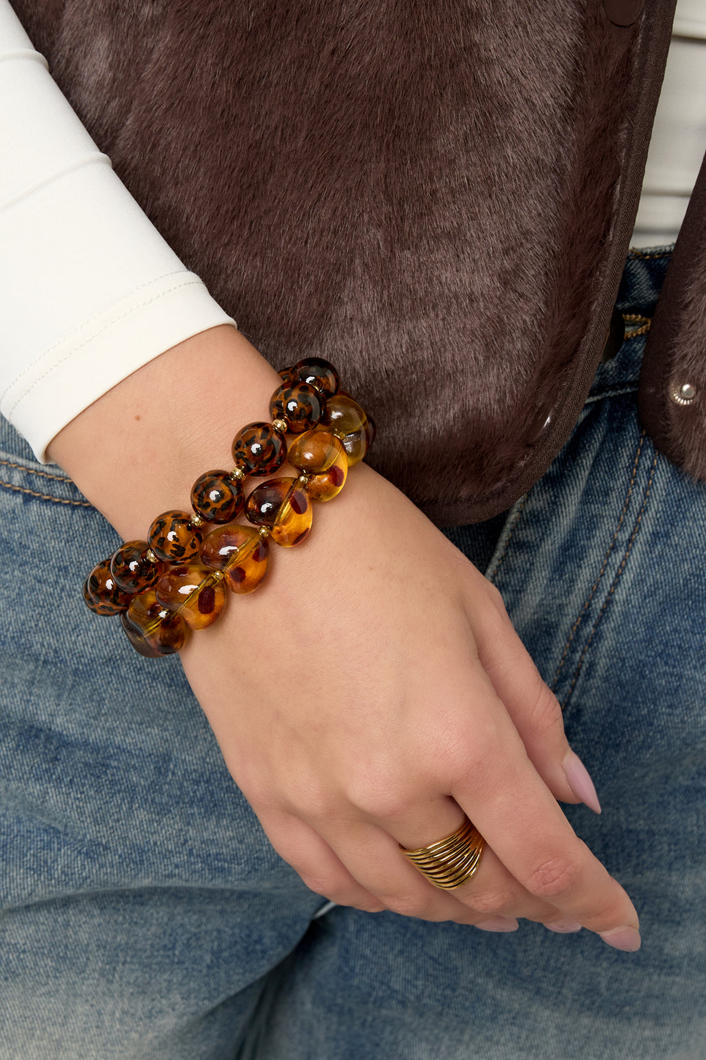 Braccialetti con perline in acrilico, stampa leopardata, retrò, classici, serie da donna