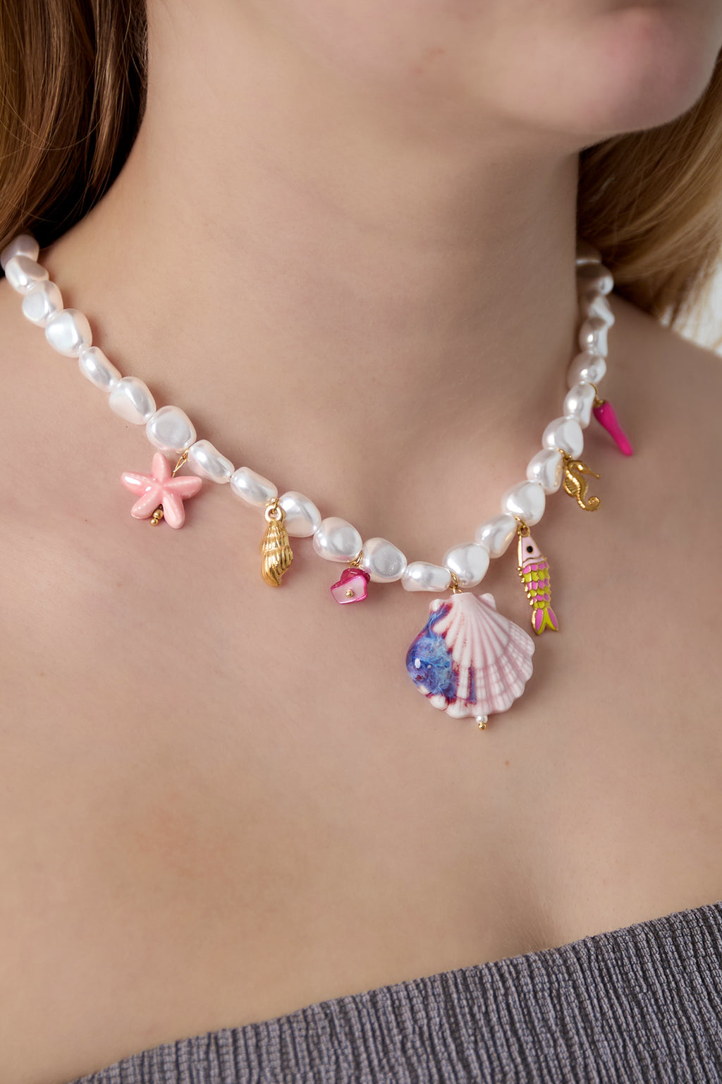 Collane di perle artificiali con perline, stile tartaruga, casual, per vacanze/spiaggia, semplici, da donna